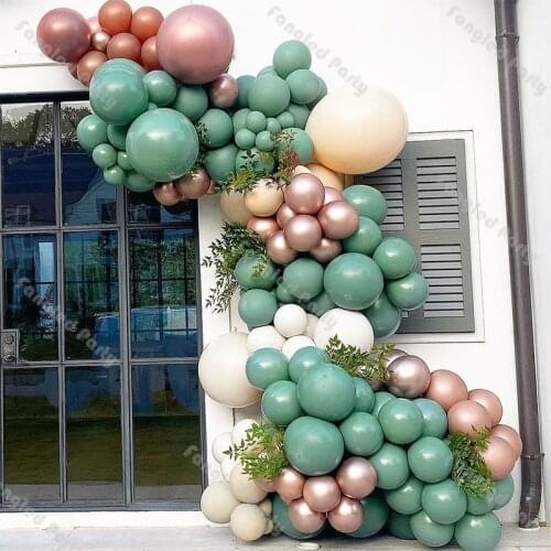 137pcs Sage Green Balloon Garland Arch Rose Gold Doubled Cream Peach Baby Shower Gender Reveal Wedding Birthday Party Decoration