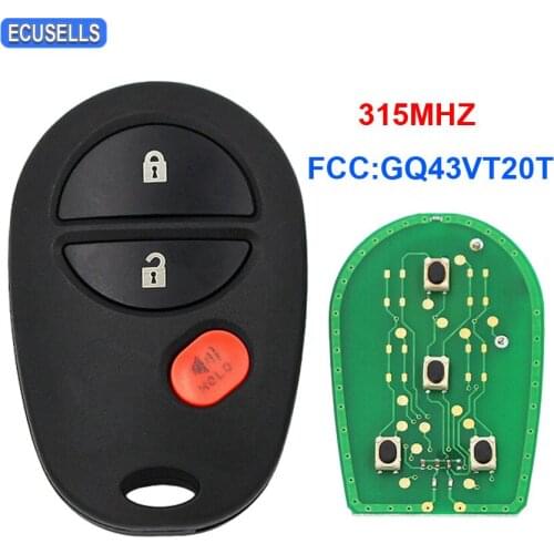 2+1/3 Button Remote Car Key Fob Smart Key 315MHZ for Toyota Highlander Sequoia Sienna Tacoma Tundra FCC ID: GQ43VT20T