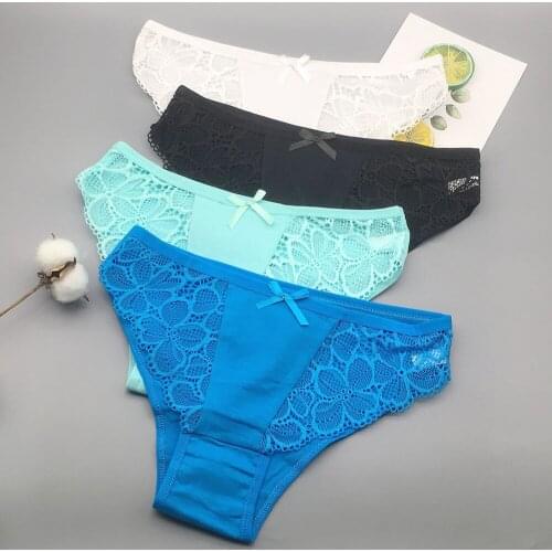 3 Pcs / Lot New Arrival 2021 Ladies Underpants Women Low Rise Sexy Lace Cotton Panties 9308