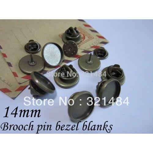 Antique brass/bronze 300piece/lot safety pin brooch base bezel blank findings 14mm cameo base cabochon settings