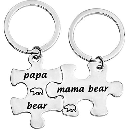 Charms Key Chain Papa Bear Keychain Bags Lovers Letter Color Keyring Stainless Steel Pendant Germ Free Key
