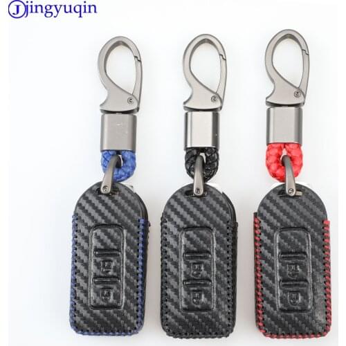 Jingyuqin Carbon Fiber Leather Car Key Case For Mitsubishi OotLander Lancer EX / Mitsubishi Asx Genuine Remote Control Shell