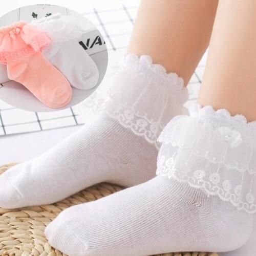 Baby Sweet Retro Lace Short Socks Frilly Ruffle Cotton Princess Socks Girls Soft Comfortable Solid Ankle Socks