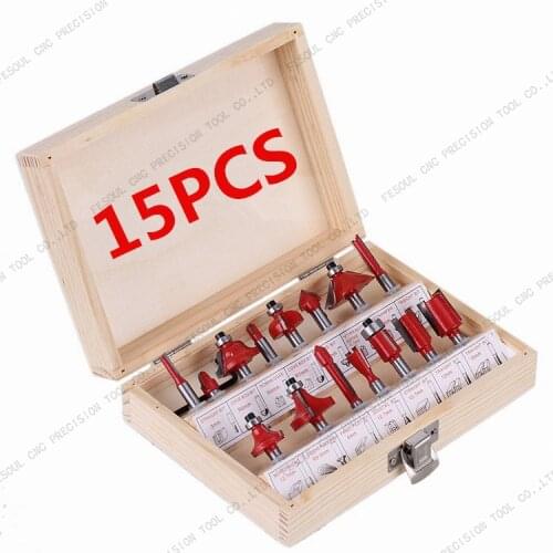 6.35mm 12.7mm-15PCS,CNC Solid Carbide tungsten Milling Cutter,woodworking router bit,Double bearing Trimming end mill,wood tool