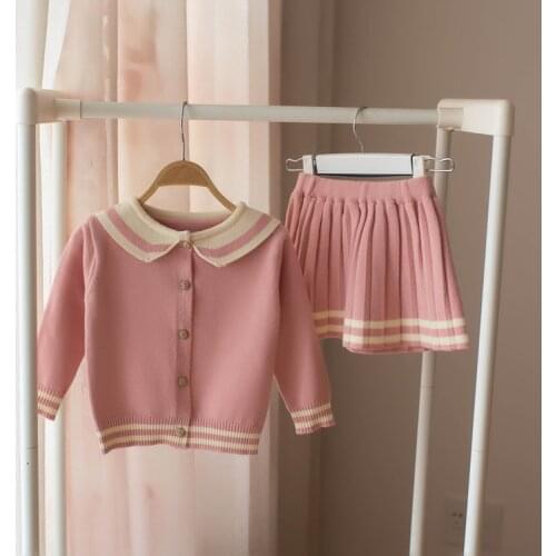 Baby girls Clothes set Sweater knitwear for girls Kids cotton 2 pcs School Clothing Children outfits Shirt + Short skirt Suit 3T