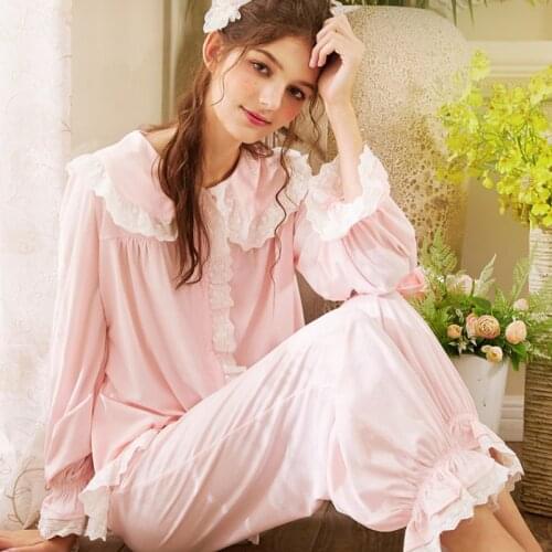 2019 Palace wind pajamas set ladies comfortable cotton long-sleeved trousers new home service two-piece suit