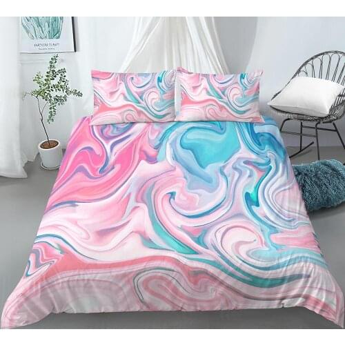 Colorful Marble Bedding Set Pastel Pink Blue Purple Quicksand Duvet Cover Abstract Art Bed Set Bright Girl Bedspread