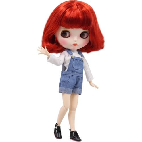 ICY DBS Blyth Doll 1/6 bjd white skin joint body Cute red short curly hair new matte face with eyebrows Lip gloss sd toy