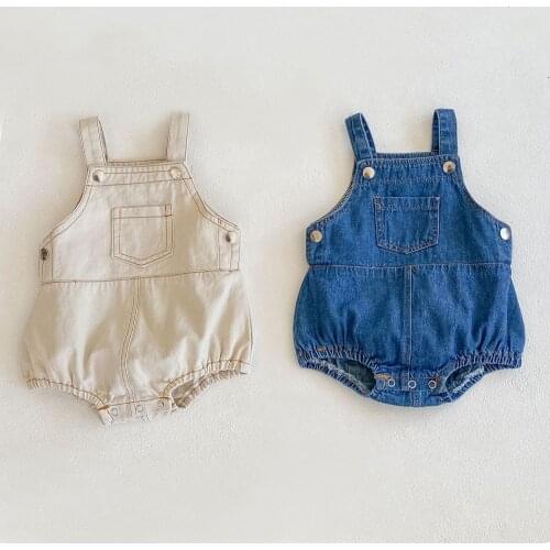 Baby Summer Denim Romper Toddler Newborn Baby Boys Girls Sleeveless Button Pocket Jumpsuits Casual Baby Boy Clothes Outfits
