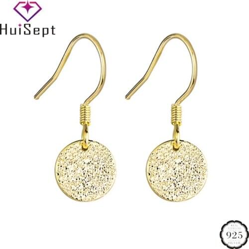 HuiSept Trendy 925 Silver Jewellery Drop Earrings for Women Round Shaped Earrings Wedding Engagement Gifts Wholesales Gold Color