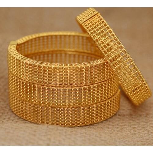 24k 4pcs/lot Trendy Gold Bangles for Women Dubai Wedding Bride Gift Ethiopian Bracelet Africa Bangle Saudi Arabia Jewelry Charm