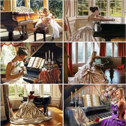 MomoArt Diamond Painting Woman Piano Sale Diamond Mosaic Portrait New Arrival Kits Embroidery Full Square Round Drill Wall Decor