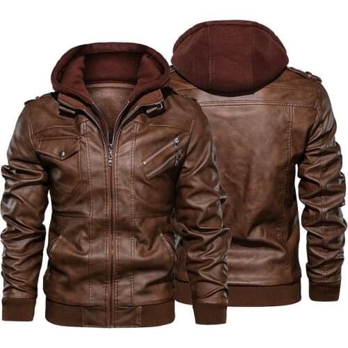 Leather Jacket Men Motorcycle Windbreaker Hooded PU Jackets Male Outwear Brand Casual Leather Jackets EU Size S-3XL