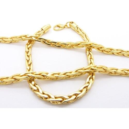 Stamped Solid Jewelry Set Yellow Gold GP Mens Necklace Bracelet Set