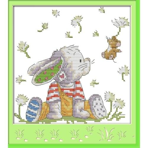 The patch rabbit cross stitch kit cartoon animal 14ct 11ct count print canvas stitches embroidery DIY handmade needlework plus
