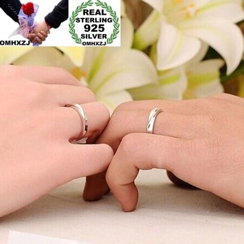 OMHXZJ Wholesale European Fashion Woman Man Party Wedding Gift Simple White Lovers AAA Zircon 925 Sterling Silver Ring Set RR237