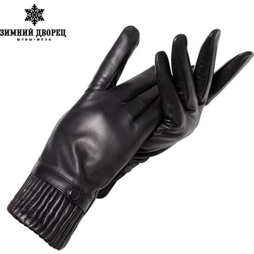 Genuine Leather glove Good quality gloves female Fashion leather gloves Vintage winter gloves women black Weatherization