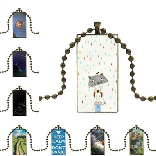 Clumsy And Kind Totoro Vintage Jewelry Bronze Color Glass Cabochon Choker Pendant Long Rectangle Necklace For Women Kids