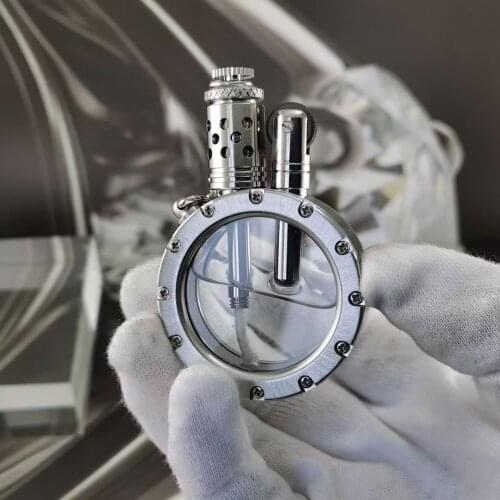New Manual Brass Kerosene Lighter Vacuum Electroplating Transparent Gasoline Oil Tank Creative Flint Grinding Wheel Male(no oil)