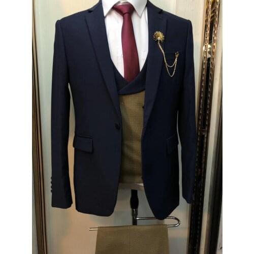 2019 New Navy Blue Mens Suits 3 Pieces Formal Business Blazer Tuxedos For Wedding Groom man ( Jacket+Vest+Pants)smoking