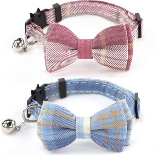 Cat Collar Breakaway with Classic Plaid Bow Tie and Bell Adjustable Safety Kitten Collars for Pet and Puppies from 7.8~10.2 Inch