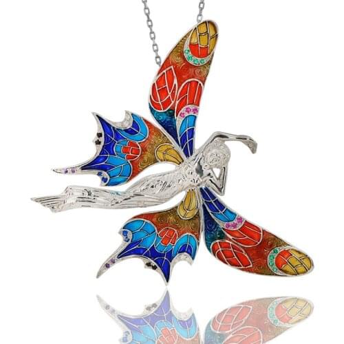 Art Deco Angel Necklace 925 Sterling Silver Colorful Nature Charm Angel Necklace Bridesmade Nature Lover Gift