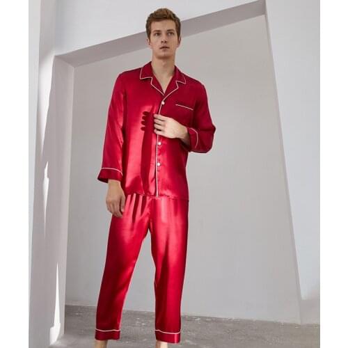High Quality 16 Momme 100% Pure Mulberry Silk Pajamas Sets Mens Natural Full Length Sleepwear Clothing Free Shipping