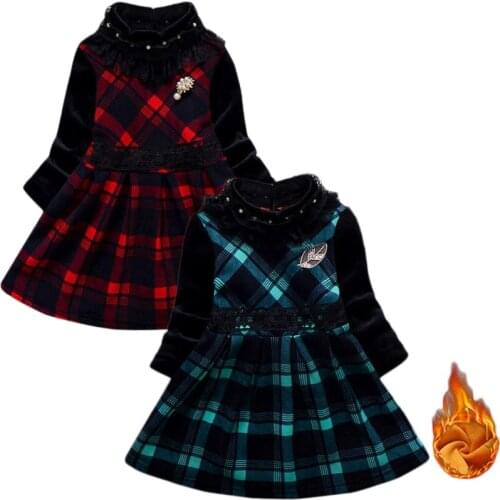 NewBaby Girls Dresses Christmas Costume Plus velvet Long Sleeve lattice winter Sweater Princess Dress Kids1-8Years Girl Clothes