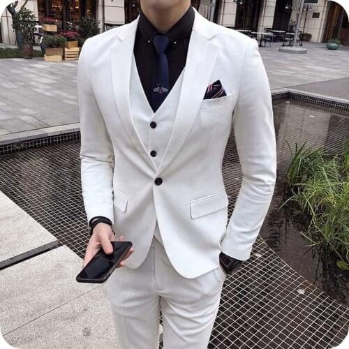 Slim Fit Men Suits for Wedding White Groom Tuxedo Formal Business Male Blazers Jacket 3Piece Latest Coat Pant Costume Homme