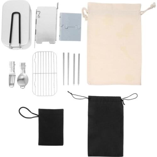 Mini Folding Stove Lunch Box Steaming Rack Combo Set For Picnic Camping Hiking Fishing Mountaineering Camping Supplies Cookware