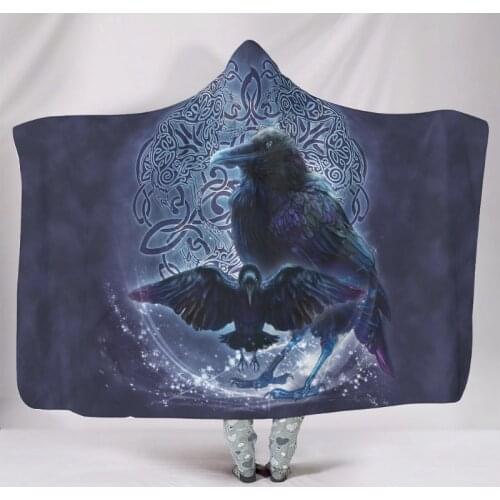 Crow and Fantasy Unicorn Hooded Blanket Super Soft Microfiber Wearable Blanket for Adult Kids Seasons Bedding Sofa Throw Blanket