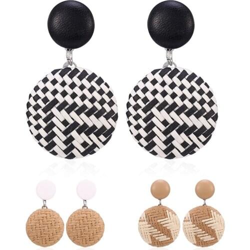 Grass Hand-Made Braided Retro Ethnic Style Round Earrings For Women Girl Anniversary Festival Fashion Charm Jewelry