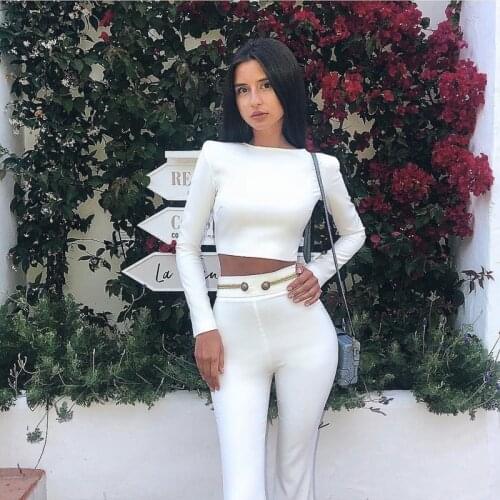 2019 new women set High quality bandage 2pcs women set with long pants and long sleeve top sets