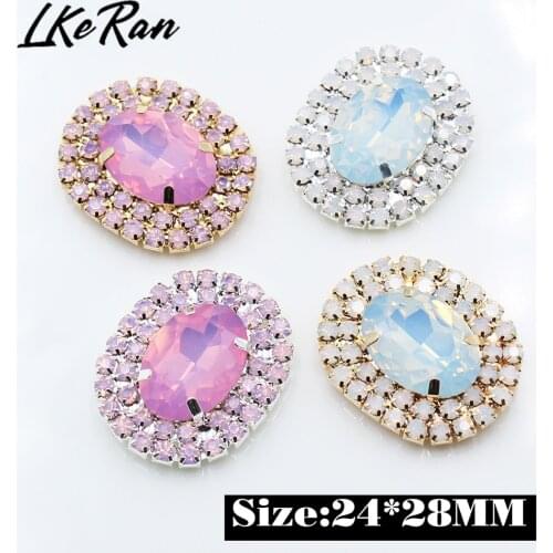 New Charm 24*28mm Egg white Crystal White/pink Sewing Rhinestones Buttons Gold Metal Applique DIY Wedding decoration for 10Pcs