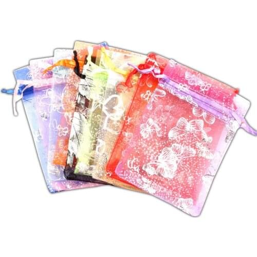100Pcs Mixed 7x9cm Organza Bags Wedding Party Decoration Jewelry Candy Drawable Packaging Display & Gift Pouches Bags