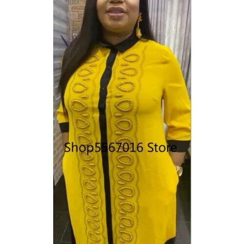 African Dresses for Women 2021 Summer African Clothes Diamonds Bead Boubou Africaine Femme Robe Africa Dress