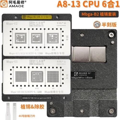 AMAOE BGA Reballing Stencil Set For IPhone Mbga-B2/B4 Tin Planting Table A8-A13 CPU Tin Screen Steel Mesh Chip Tin Planting