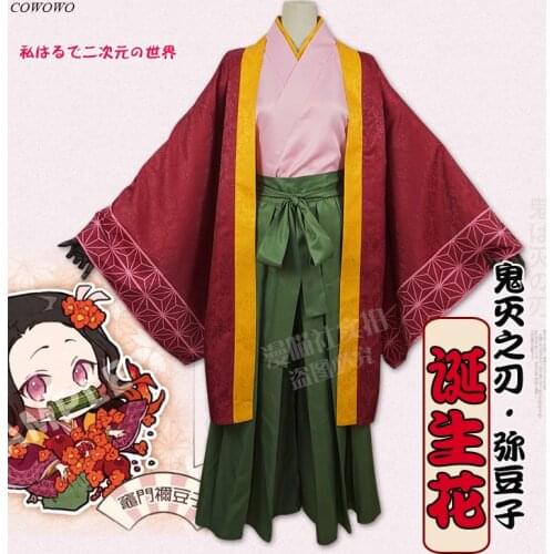 Anime! Demon Slayer: Kimetsu no Yaiba Kamado Nezuko Birth Flower Series Kimono Uniform Cosplay Costume Halloween Party Outfit