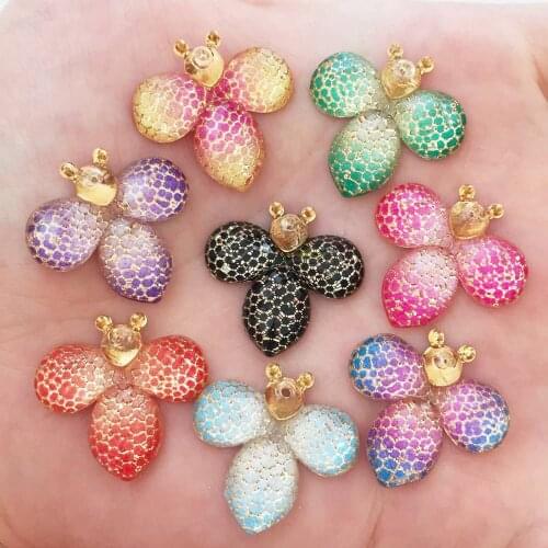 Shiny Colorful honeybee Flat Back Cabochon rhinestone Appliques Miniature Christmas ornament craft DIY scrapbook figurines OW76