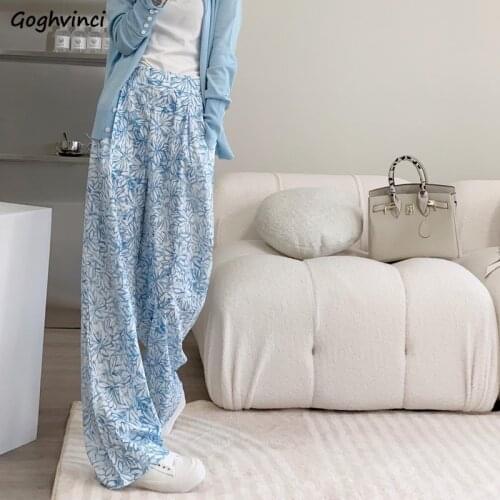 Casual Pants Women Summer Wide Leg Trousers Loose Fashion Harajuku Floral Design All-match Student Woman Streetwear High Waist