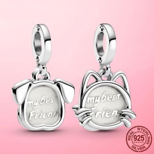 925 sterling silver pet cat and dog pendant beads DIY fine jewelry fit Europe bracelet & necklace pendant making gift for women