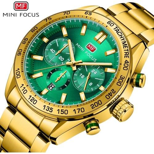 MINI FOCUS Gold Watch for Men Fashion Stainless Steel Quartz Watches Waterproof Chronograph Wristwatch relogio reloj montre часы