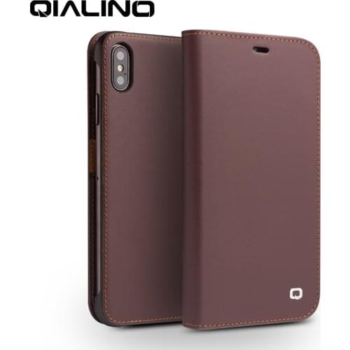 QIALINO Genuine Leather Phone Cover for iPhone XS/XR Handmade Luxury Ultra Slim Wallet Card Slot Bag Flip Case for iPhone XS Max