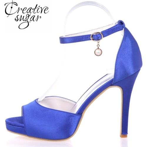 Creativesugar ladies elegant satin open toe evening dress shoes hostess cocktail party pumps high heels silver red blue silver