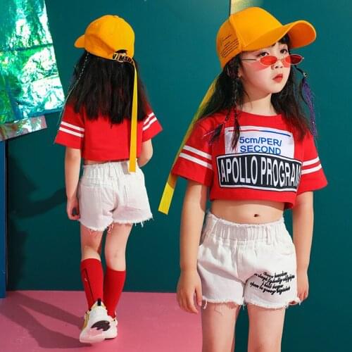 Kids Jazz Dancing Costumes for Girls Boys Ballroom Hip Hop Dance Clothes T Shirt Loose Crop Tops Jogger White Cool Short Pants