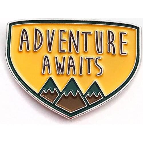 Adventure Awaits Mountains Crest Enamel Pin Brooches Badge