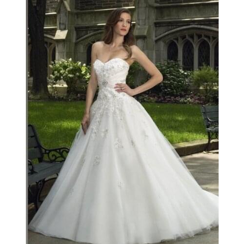 Tulle Taffeta ball gown sweetheart open back lace-up lace appliques gems rhinestones beads bridal gown Bespoke Wedding Dresses