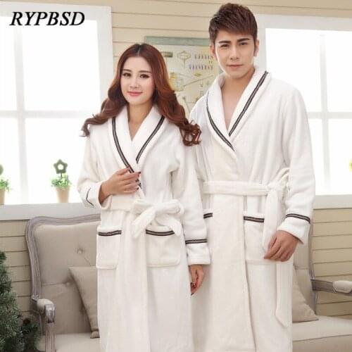 Bathrobe Men Winter Thick Warm Coral Fleece Bathrobe Kimono Nightwear Casual Sexy Long Robes for Women Sleepwear Pijama Hombre