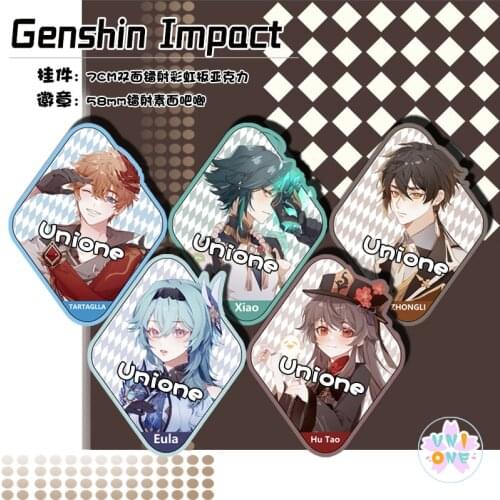 Game Genshin Impact Zhongli Xiao Hu Tao Eula Tartaglia Acrylic Keychain Pendant Cartoon Toy Collection Badge Brooch Cosplay Gift