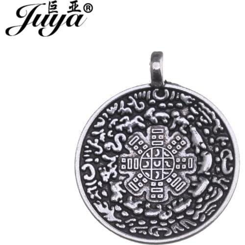 JUYA 8pcs Alloy Charms Antique Flate Round Coins Plate Fit Bracelet Necklace Making Jewelry Findings DIY Handmade AO0691